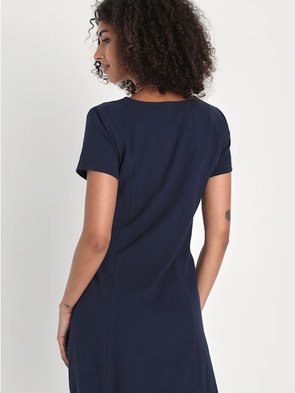Lulus Everyday Sweetness Button Front Mini Dress With Pockets Navy Blue - Picture 15 of 16